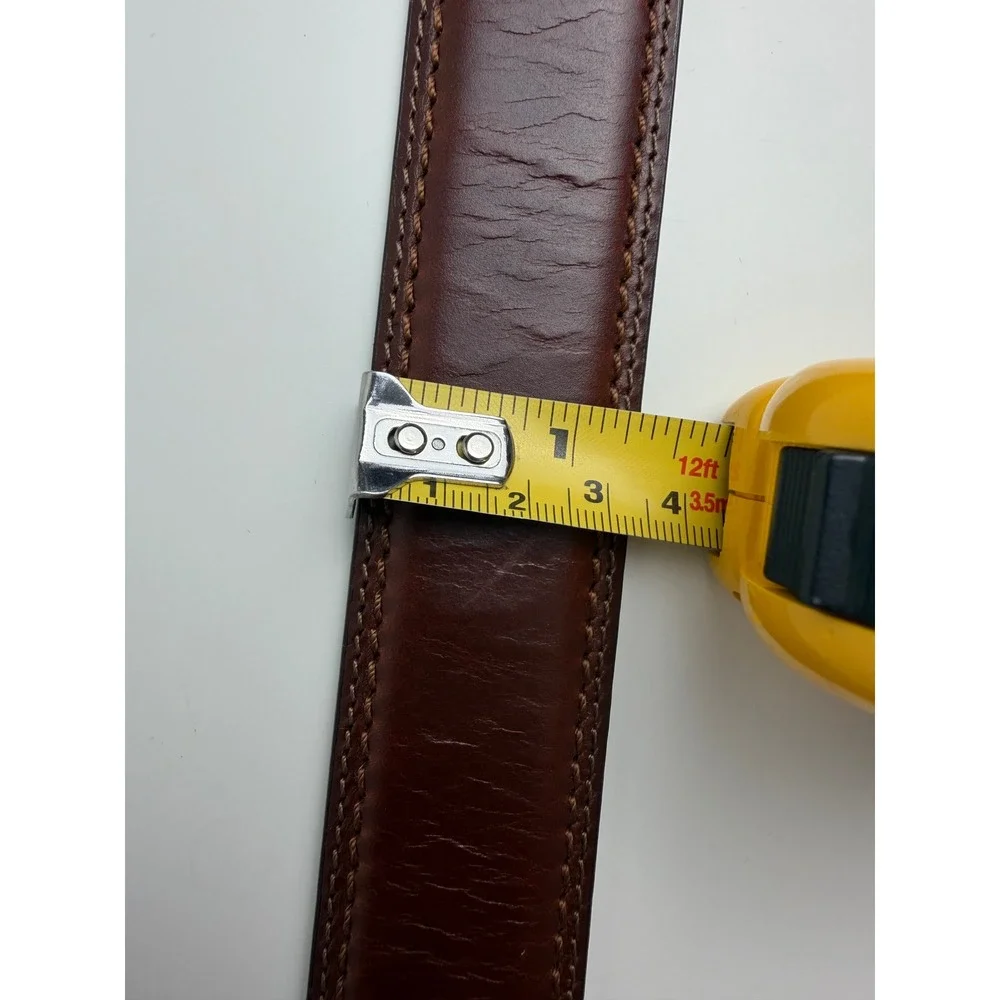Mens Top Grain Leather Belt 36 / 90 Brown Solid Brass Buckle Casual Dress Preppy